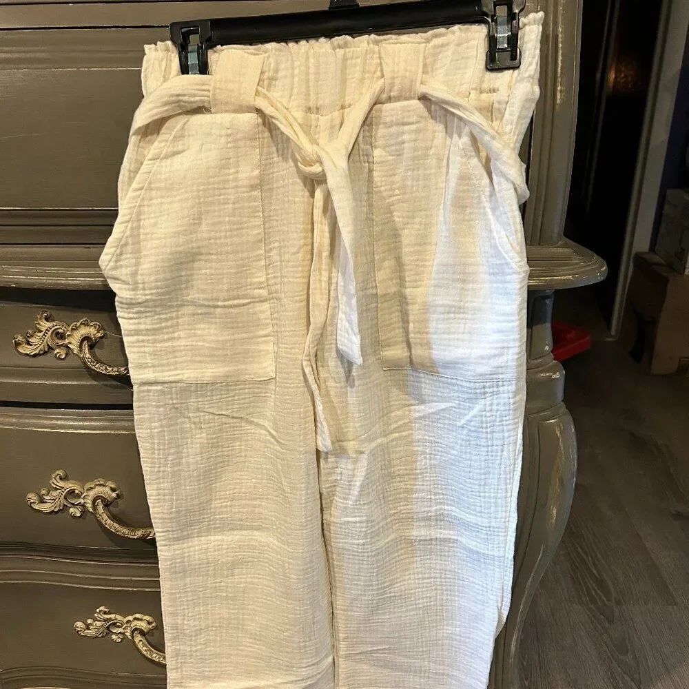Sincerely Jules Women's Belted Wide Leg Lightweight Cream Pants Size M NWT AW
